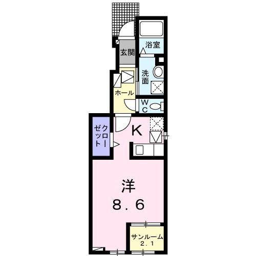 KOHAKUコハク(ワンルーム/1階)の間取り写真