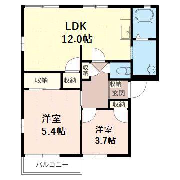 アーバンハイムS A棟(2LDK/2階)の間取り写真
