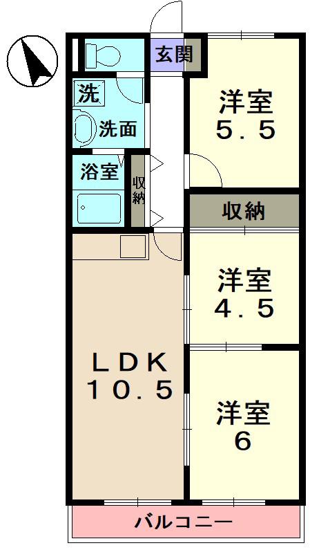 エレガンス生田(3LDK/2階)の間取り写真