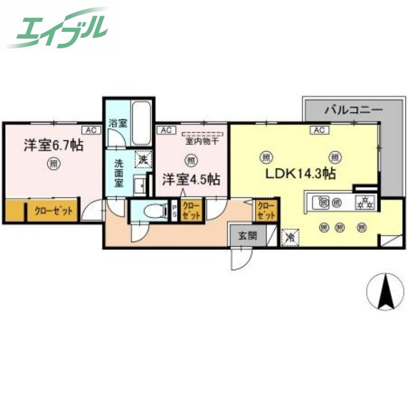 JR山陽本線 北長瀬駅 徒歩13分 3階建 新築(2LDK/2階)の間取り写真