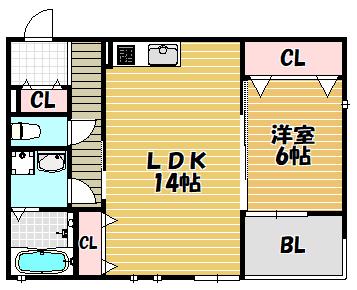 ヴィラ クアドリフォリオ(1LDK/2階)の間取り写真