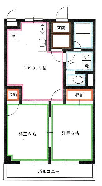 ライムかいぬま(2DK/4階)の間取り写真