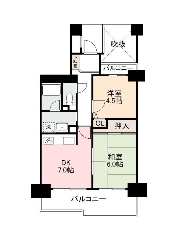 ダイアパレス茜町インタースクエア(2DK/6階)の間取り写真