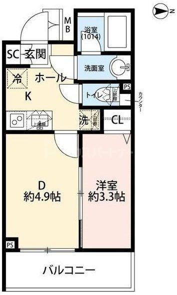 プレール・ドゥーク赤塚(1DK/2階)の間取り写真