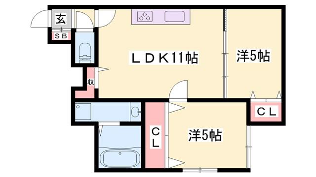 サファイア伊伝居(2LDK/1階)の間取り写真
