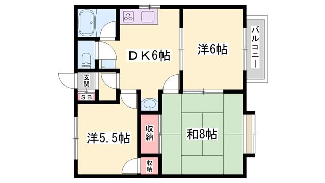 トラッド宝殿(3DK/2階)の間取り写真