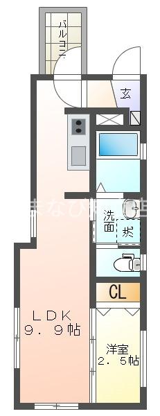 グランディール知立北(1LDK/3階)の間取り写真