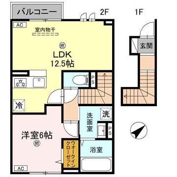 インフィニティ北ノ丁(1LDK/2階)の間取り写真
