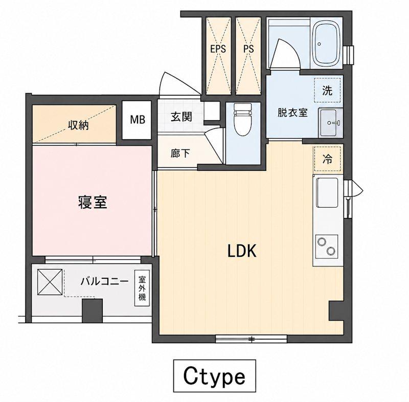 クレール西多聞通(1LDK/3階)の間取り写真