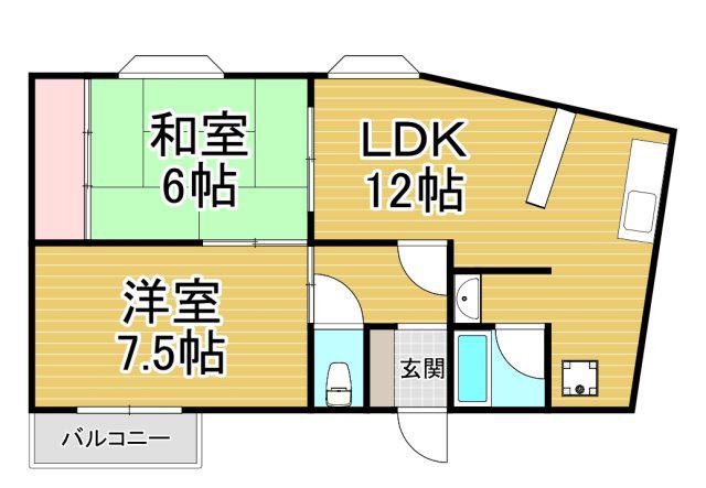 東洋ビル(2LDK/3階)の間取り写真
