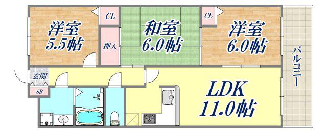 ルグラン芦屋打出小槌Ⅰ(3LDK/1階)の間取り写真