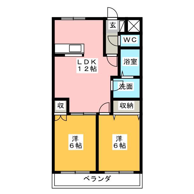 メルヴェール壱番館(2LDK/1階)の間取り写真