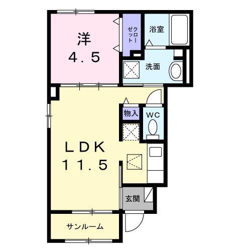メゾン ヒヨリ(1LDK/1階)の間取り写真