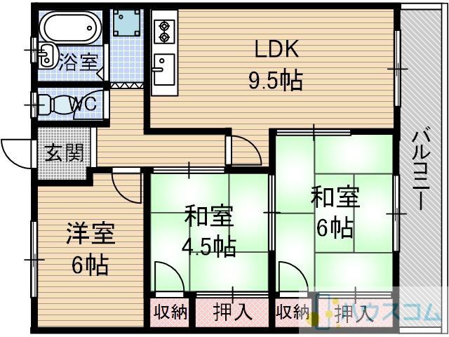 リビース音(3LDK/3階)の間取り写真