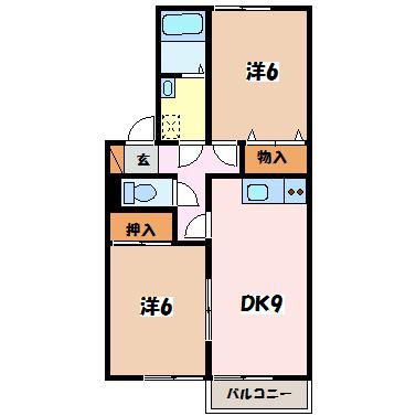 リバーサイド奥原(2DK/1階)の間取り写真