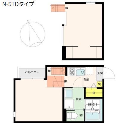 WOOD HOUSE穀町(1K/2階)の間取り写真