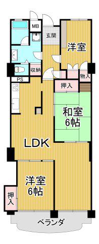 グランドハイツ甲陽園(3LDK/4階)の間取り写真