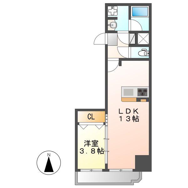 ラグゼナ浄心(1LDK/8階)の間取り写真
