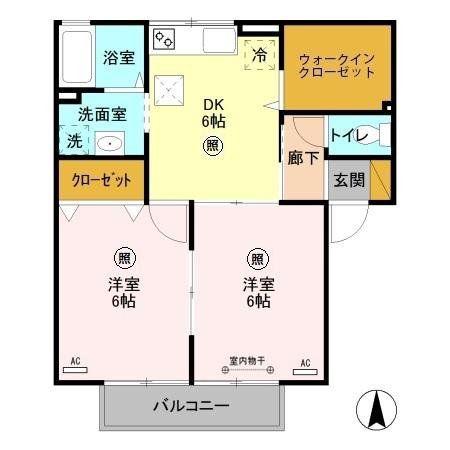 パル・ファミール(2DK/1階)の間取り写真