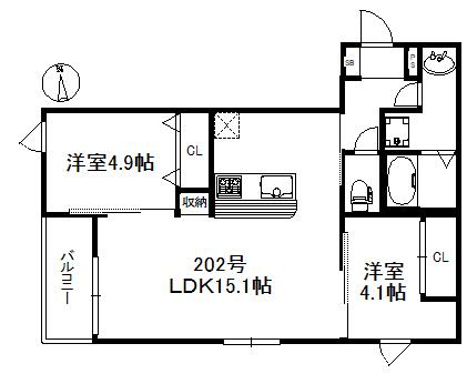 NEXUS姪浜(2LDK/2階)の間取り写真