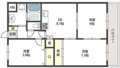 アルバ摂津(3DK/2階)の間取り写真