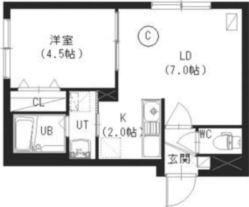 ワイズ白石(1LDK/2階)の間取り写真