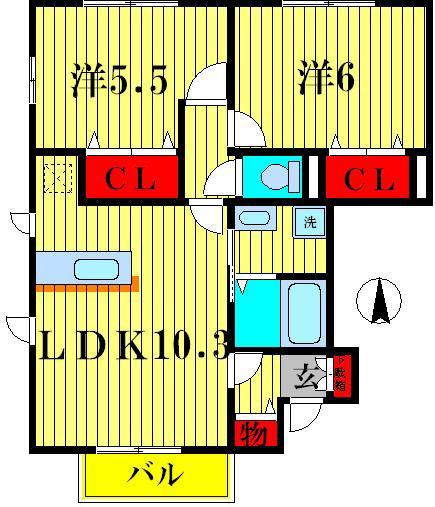 サンルーチェA(2LDK/1階)の間取り写真