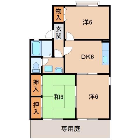グリーングラスB棟(3DK/1階)の間取り写真