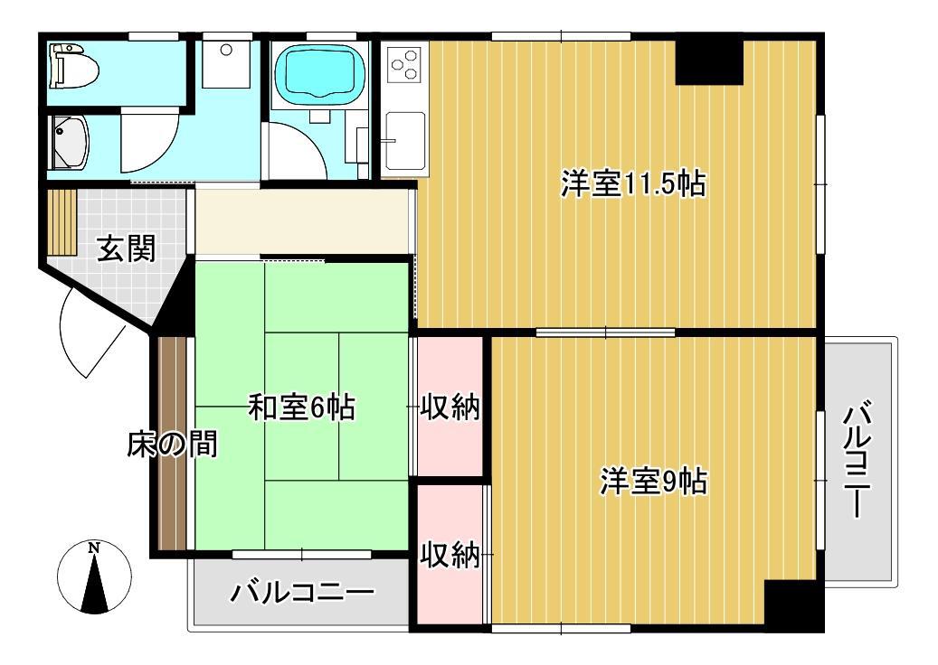 旭日ハウス(2LDK/3階)の間取り写真