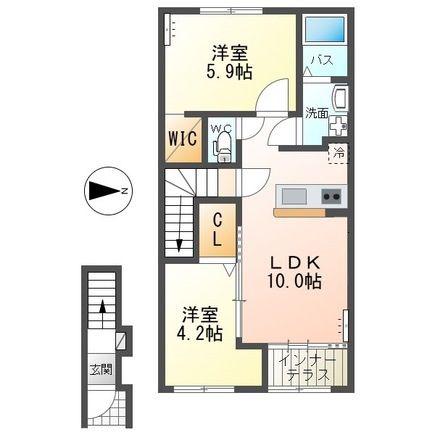日立市水木町2丁目アパート(2LDK/2階)の間取り写真