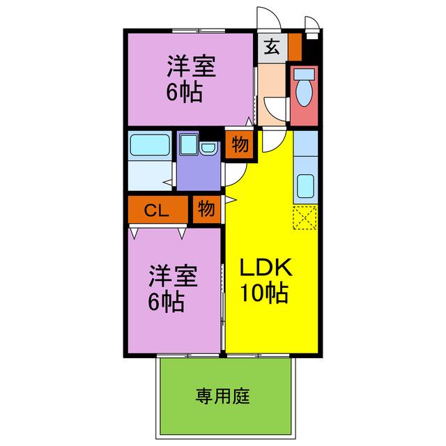 たかはいつ中仁野II(2LDK/1階)の間取り写真