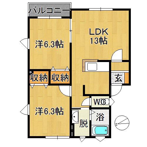 ガーデンプレイスB(2LDK/2階)の間取り写真