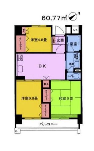 越中島三丁目ハイツ 1号棟(3DK/5階)の間取り写真