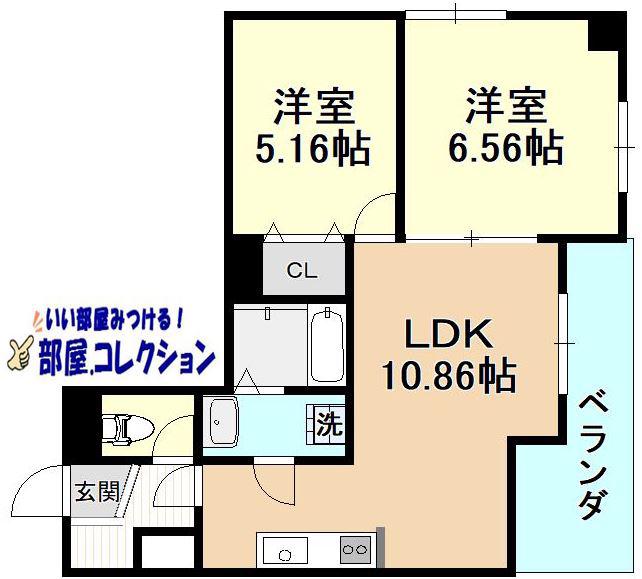 GALA小倉(2LDK/10階)の間取り写真