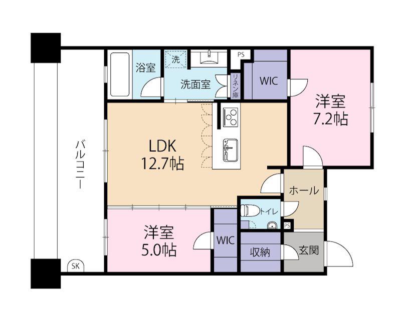 サンパーク小倉城内EXIA(2LDK/3階)の間取り写真