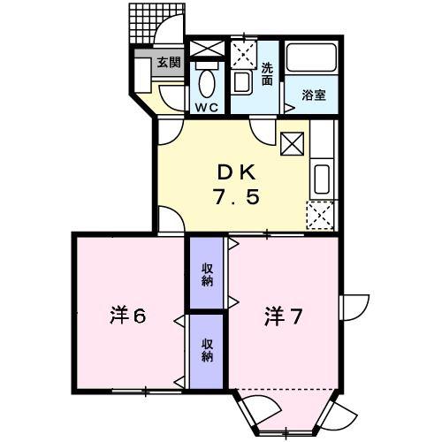 プレステージ花ずいC(2DK/1階)の間取り写真