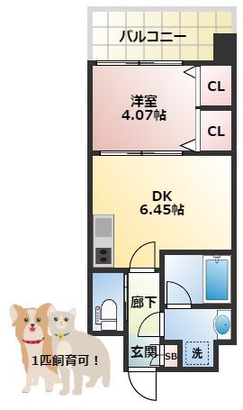 プレジオ布施EURO(1DK/4階)の間取り写真
