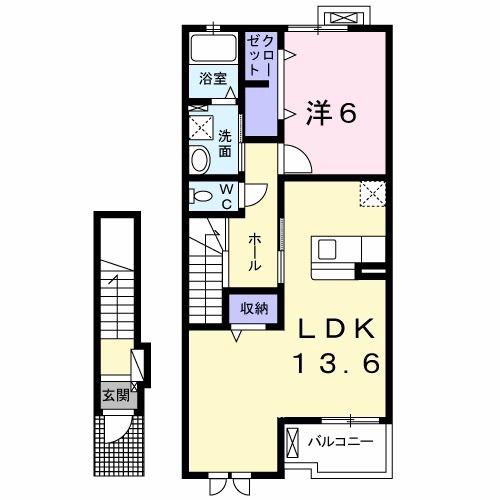 ヴィル TSS B棟(1LDK/2階)の間取り写真