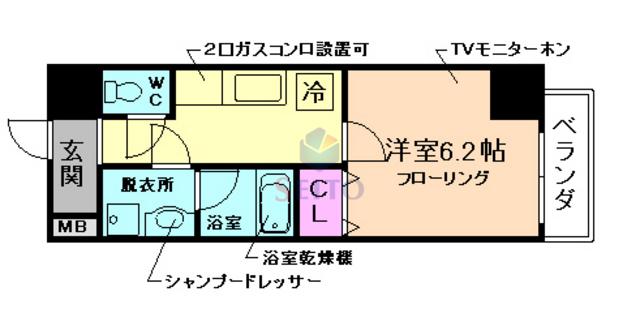 アイスビル(1K/6階)の間取り写真