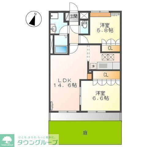 ビッグアップル(2LDK/1階)の間取り写真