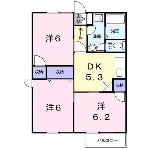 STRAWHATA(3DK/2階)の間取り写真
