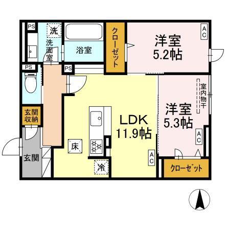 THE STATELY 子安町(2LDK/1階)の間取り写真