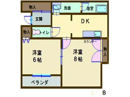 フラッツピュア B(2DK/2階)の間取り写真