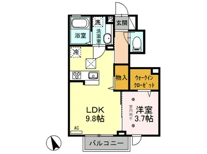 メゾン医大前桜 F(1LDK/1階)の間取り写真