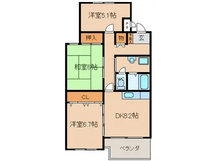 サンハイツ石田(3DK/2階)の間取り写真