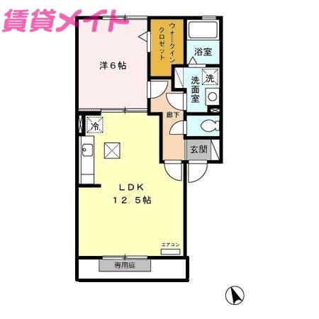 近鉄名古屋線 阿倉川駅 徒歩10分 2階建 築20年(1LDK/1階)の間取り写真