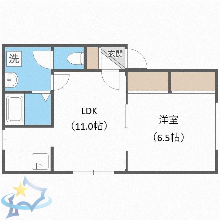 ラメール西線8条(1LDK/2階)の間取り写真