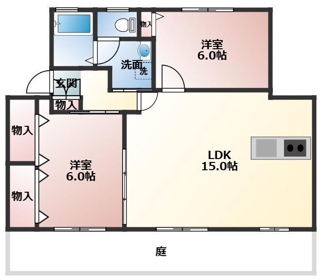 スクエアヴィレッジF(2LDK/1階)の間取り写真