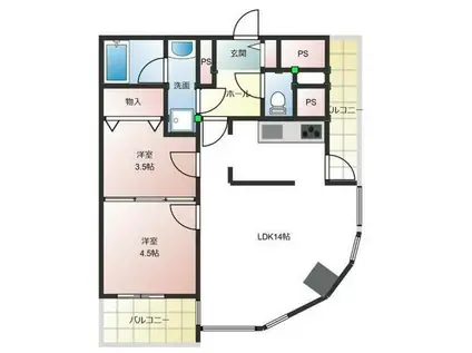 ライオンズプラザ青砥(2LDK/5階)の間取り写真