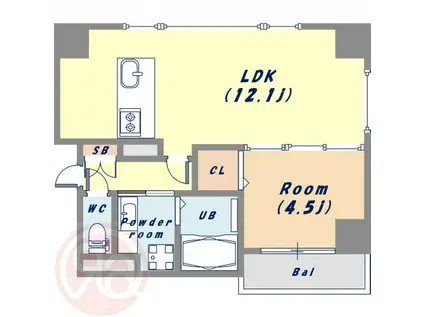 地下鉄千日前線 阿波座駅 徒歩8分 8階建 築4年(1LDK/4階)の間取り写真